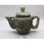 A modern Chinese jade teapot, lid slight