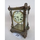 A good 19th century American Ansonia gilt-metal cased four-glass mantel clock, striking on a gong,