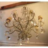 Large cut glass chandelier, 8 arms, 83 cm from top arch to bottom glass drop, wired,