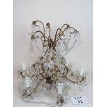Cut glass chandelier with floral glass detailing, 56 cm from top arch to bottom drop, wired,