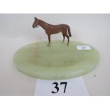 Onyx ashtray with cold painted horse statue,