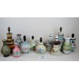 A collection of ceramic lamp bases from various makers, 18 cm - 35 cm tall, to include Denby, etc,