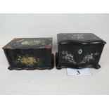 Two Victorian papier-mache tea caddy's, each with serpentine outline, hinged lid,