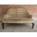 A pretty late Victorian/Edwardian two seater sofa upholstered in mink material est: £30-£50