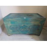 A Chinese export painted and carved solid wood trunk / blanket box est: £30-£50