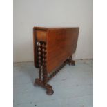 A fine Victorian walnut bobbin turned Sutherland table in good condition, 35" x 40.