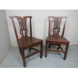 A fine pair of 18th Century Georgian slat back oak country chairs of good colour and patina est: