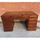 A fine 19th century mahogany pedestal desk with a tooled tan leather inset top,