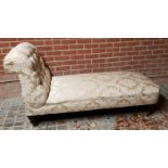 A Victorian mahogany framed chaise lounge upholstered in cream material (slightly a/f) est: