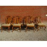 A set of ten fantastic quality dining chairs with cream check upholstery,