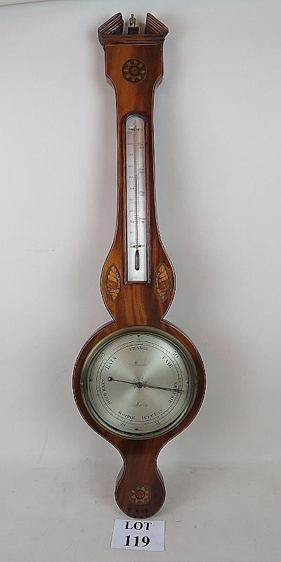 A mahogany wheel barometer by Mache of L