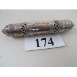 A Tibetan white-metal scroll case, decor