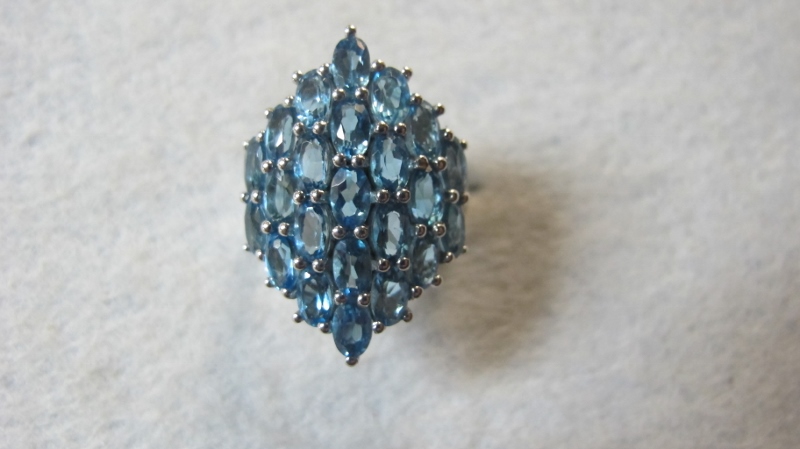 Large Swiss blue topaz cluster ring, 28