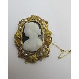 A Victorian gold cameo carved portrait b