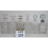 Six good quality crystal spirit decanter