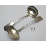 A pair of Irish silver sauce ladles, Dub