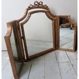 A small gilt folding triple mirror with