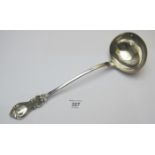 A Victorian heavy silver soup ladle, app