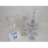 Glassware to include a signed Italian candle holder, a candelabra, decanter, celery vase,