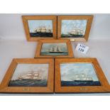 A set of five Wedgwood porcelain plaques decorated with named historical ships, further info verso,