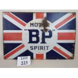 An original enamel advertising sign 'BP Motor Spirit', (double-sided), with Union Jack design,
