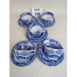 Copeland Spode's 'Italian' pattern blue and white tea set, 5 cups, 6 saucers,