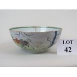 Large Chinese 18th century bowl hand-painted with goats in a garden setting, 26 cm diameter,