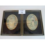 A pair of Georgian oval silk-work panels, depicting a shepherd and shepherdess,