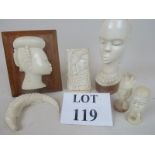 Six early 20th century African tribal carved ivory works of art, c.