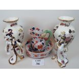 A collection of English ceramics to include a pair of Mason's vases in the Mandalay pattern,