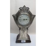 A silver fronted mantel clock approx 12" high, Birmingham 1909,