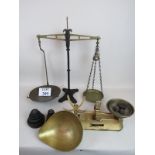 Two sets of vintage balance scales and v