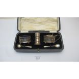 A complete 3 piece silver condiment set