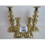 Two pairs of 19th century brass candlest