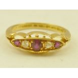 AN 18CT GOLD, RUBY AND DIAMOND SET RING, size L 1/2