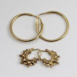 TWO PAIRS OF 9CT GOLD HOOP EARRINGS