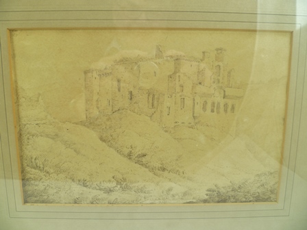 MARIA JOHNSON "The Portland Hills" and "Chorthcho(r)n Castle", en grisaille Watercolour Sketches, - Image 3 of 5