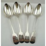 A PAIR OF VICTORIAN SILVER SOUP OR TABLE SPOONS with fiddle pattern handles, monogrammed, London