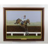 JOHN BRIAN EVANSON "Best Mate", a Cheltenham Gold Cup Winner, taking a fence, an Oil on board,