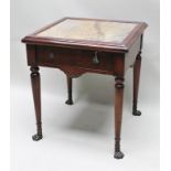 A 19TH CENTURY MAHOGANY SQUARE TOP LAMP TABLE with inset polished stone top, the apron fitted with a