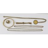 A QUANTITY OF YELLOW METAL JEWELLERY, mostly considered to be 9ct., but unmarked, includes a bangle,