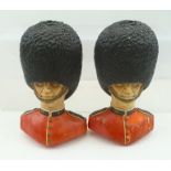 TWO BOSSONS PAINTED PLASTER GUARDSMAN WALL DECORATIONS, 18cm high