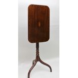 A 19TH CENTURY MAHOGANY SNAP-TOP OCCASIONAL TABLE, having rectangular top inset with shell patera,