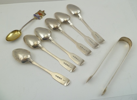 WILLIAM EATON A SET OF SIX WILLIAM IV "FIDDLE" PATTERN SILVER TEASPOONS, monogrammed, London 1835, - Image 2 of 2