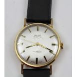 AN AVIA INCABLOC GENTLEMAN'S WRIST WATCH with 9ct gold case, 17-jewel movement, baton markers,