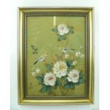 A CHINESE WATERCOLOUR PAINTING "Flowers and Blooms", bears character marks, 38cm x 28cm, in gilt