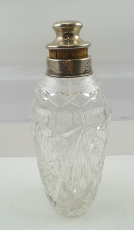 LEVI AND SALAMAN A SILVER MOUNTED CUT GLASS COCKTAIL SHAKER, Birmingham 1927, overall stands 23cm