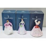 THREE ROYAL DOULTON PORCELAIN FIGURINES, ladies in costume dress including; HN3050 "Susan",