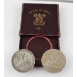 AN 1819 GEORGE III SILVER CROWN, together with a 1951 "FESTIVAL OF BRITAIN" CROWN, in original box