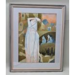 DOROTHY MORTON "Lott's Wife", a mixed media composition of a stylised female, initialled and